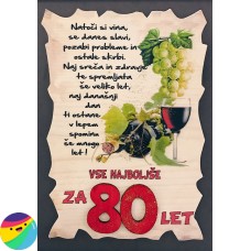 Leseni napis za 80 let - Vino rdeče
